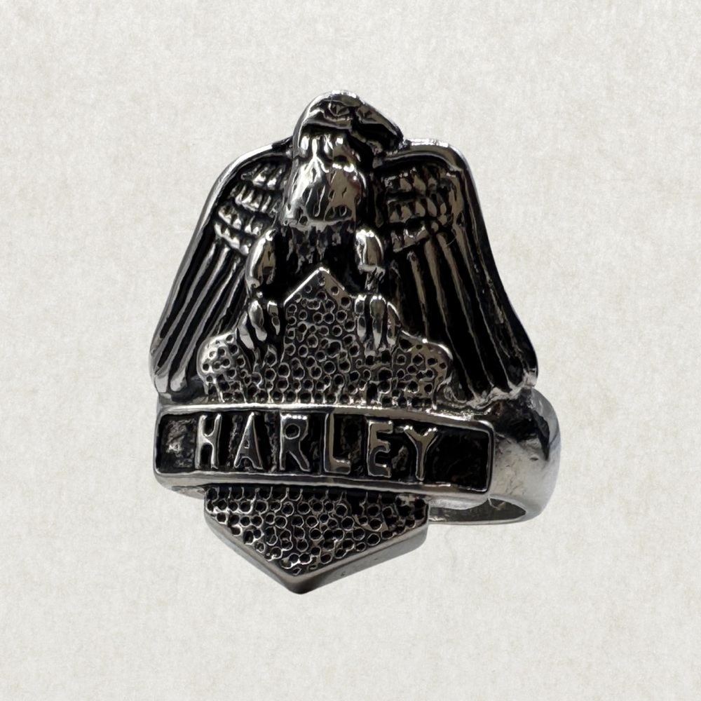Vintage Harley Davidson Men’s Ring, Marked DS 85, Rhodium-Plated – Size 10